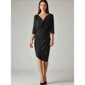 Lauren Ralph Lauren Women Dress 12 Black Cowl Neck 3/4 Sleeves Classic Old Money